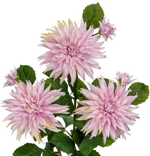 Grandi fiori artificiali di dalia con steli lunghi, 3 fiori finti rosa e 3 boccioli finti decorativi, composizioni floreali per la casa, soggiorno, cucina, matrimoni, decorazioni per feste