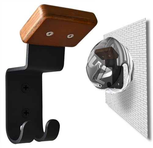 Qktxktzy Support mural pour casque de moto avec 2 crochets pour clés, fabriqué en bois massif et acier robuste pour vélo, équipement tactique, baseball, football, ski