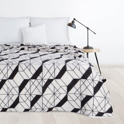 Eurofirany Wohndecke Flano GEO01 Decke 150x200 Kuscheldecke Sofadecke Überwurf Boho Schwarz Weißes Muster