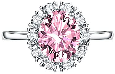 Bihsilin Frauen Ringe mit Stein Verstellbar, Damen Ringe Personalisiert Halo mit Rosa Oval Zirkonia Eheringe Hochzeit Ring Versilbert