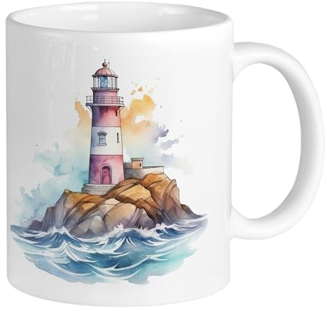 GRAZDesign Tasse Leuchtturm & Meer - Maritime Motive auf Kaffeebecher und Teetasse groß, für Büro und Zuhause, Keramik 330ml
