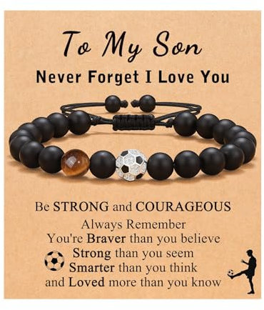 Cupimatch Armband für Teenager Fußball: Jungen Armband Perlenarmband aus Naturstein für Herren Enkel Sohn Trainer Geschenk zum Geburtstag Abschluss Weihnachten