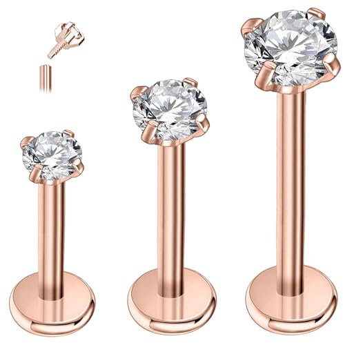 ESHIONER G23 Titan Tragus Piercing Schmuck Ohr Helix Labret Lippe Lippenpiercing Bar Stecker Knorpel Ohrringe Ohrpiercing Hypoallergen Roségold Internally Threaded Flat Back Studs 16g 6mm 8mm 10mm