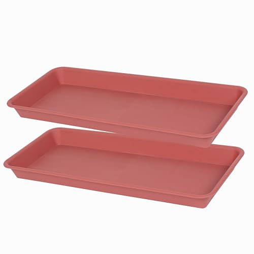 VUWEZ Confezione da 2 sottovasi rettangolari in plastica da 40,6 cm, per interni ed esterni, vassoio antigoccia per vasi da fiori, vassoi per piante da davanzale (18 x 40 cm, terracotta)