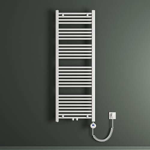 Mai & Mai Badheizkörper Handtuchheizkörper Badheizung Heizkörper bad 50x140 cm Weiß, Handtuchwärmer für Strom, Seitenanschluss, Röhrenheizkörper mit Heizstab 800W