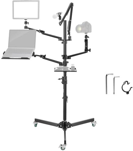 NEEWER Supporto Streaming Live con Rotelle, Supporto Fotocamera dall'Alto da Pavimento + Mic Boom Arm, Braccio Supporto Telefono/Tablet/Laptop, Vassoio, Supporto Webcam Mobile per Video Diretta, DS010