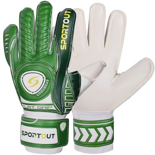 Sportout Torwarthandschuhe mit Fingersave, Fußballhandschuhe, Torwarthandschuhe Herren, 4mm Latex, für Kinder, Erwachsene und Jugendliche (Grün, 9)
