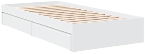 vidaXL Bettgestell, Bett mit Schubladen für Schlafzimmer, Bettrahmen mit Lattenrost, Schlafzimmerbett Einzelbett, Weiß 90x200cm Holzwerkstoff