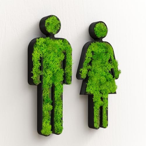 Frau + Mann WC Türschild Moos Klo Schild Toiletten Moosschild Toilettenschild Selbstklebend Gäste WC Moosbild Schwarz