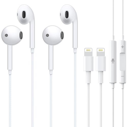 ZEYjon 2 Pack iPhone In-Ear Kopfhörer mit Kabel Ohrhörer HiFi Sound Ohrstöpsel Geräuschunterdrückung Kopfhörer mit Mikrofon und Lautstärkeregler für iPhone 14/13/12/SE/11/X/8/7, Alle iOS-Systeme
