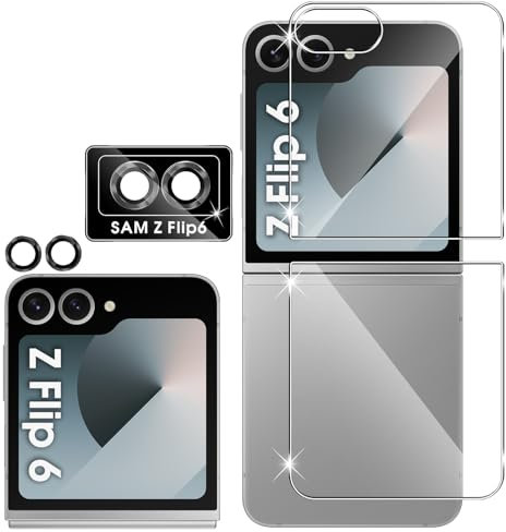 Holilo Para Samsung Galaxy Z Flip 6 5G - 2 Piezas Trasera de Cristal Templado + 1 Pieza Protector Cámara, 9H Dureza HD Anti-Arañazos Sin Burbujas