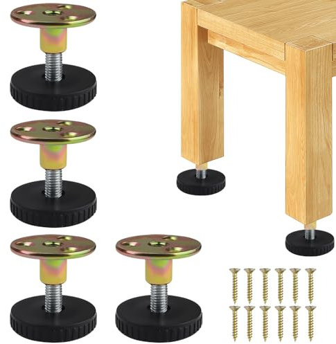 Taasmoog Verstellbare Möbelfüße, 4er Set 32-37 mm, Anti-Kollisions Verstellbare Möbelfüße mit Dämpfungspads und Montagezubehör für Möbel für Tische Schränke Bettfuß Sofas