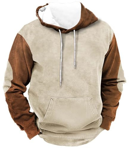 Kapuzenjacke aus Baumwolle für Herren, Übergröße, Sweatshirt Track, langärmelig, einfach, Strickset, Hoodie, Vintage, elastischer Pullover, für Herren, leicht, atmungsaktiv, Jacke, beige, XL