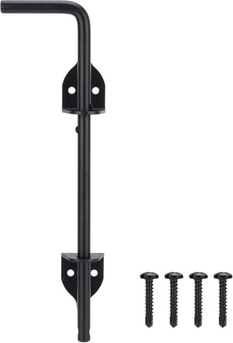 12 Inch Heavy Duty Cane Bolt Gate Drop Rod, Drop Rod Kit for Double Gate, PVC Vinyl Metal Fences Gate Hardware, Wrought Iron Gate Latch for Wooden Fences Metal Gates Doors, Black Finish, 1 Pack