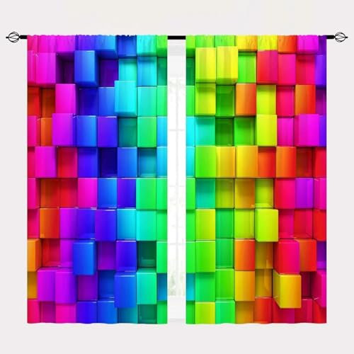 BSYYZQC Neon Verdunkelungsvorhang, Vorhang Blickdicht Plaid Vorhänge mit Ösen, Gardinen Verdunklungsvorhänge für Wohnzimmer Schlafzimmer Kinderzimmer 2er Set 145x140cm (HxB)