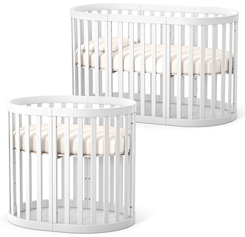 Veres Ovales Babybett Rom (90x70 cm), erweiterbar auf Bett (140x70cm) (Weiß)