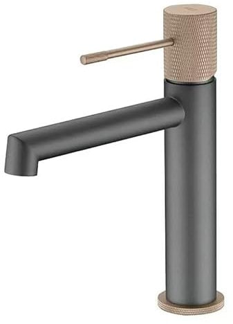 GALYON IMEX Grifo Monomando Lavabo - BDD038-1 Cuerpo de Latón, Cartucho Cerámico Ø26mm TOP, Flexos 3/8”, Serie Line (Griss y champagne)