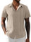 DEMEANOR Chemises en lin à manches courtes Guayabera pour homme - Chemises d'été hawaïennes cubaines - Chemises de plage décontractées, rose clair, L