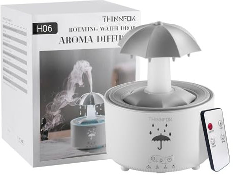 THINNFOK Humidifiers for Bedroom,Quiet Ultrasonic Mist Air Humidifier,Aroma Diffuser,7 Colors Mood Night Light,Rotating Umbrella with Sounds Soothing Rain Drops,Ideal for Home Living Room,Sleeping
