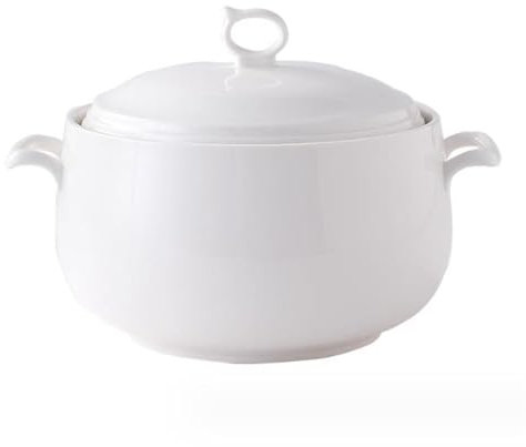 Zuppiera, zuppiera bianca con coperchio e cucchiaio, elegante ciotola da portata in porcellana con doppio manico for ristorante e casa