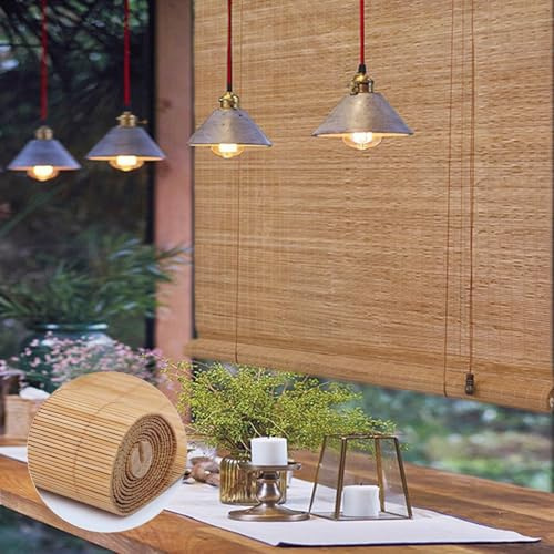 Zhixubah Natural Bamboo Blinds 50-170cm Wide Bamboo Kitchen Roller Blinds For Windows Privacy Bamboo Window Curtain With Lifter Blackout Roman Blinds For Windows Decoration Filter Light(W170xH130cm)