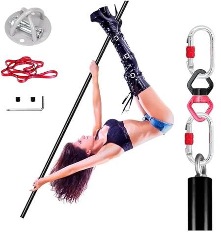 Barre De Pôle Dance，Barre De Strip-teaseuse， Ensemble de perches de danse aériennes, perches de danse rotatives portables for la maison, le studio de danse et les spectacles acrobatiques(Black Aerial
