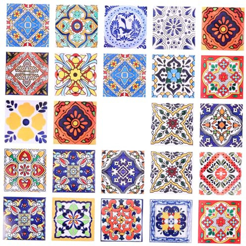 HOMSFOU 24stücke Selbstklebende Fliesenaufkleber Für Boden Mexikanische Fliesenmuster Fliesenaufkleber Zum Abziehen Und Aufkleben Geeignet Für Badezimmer Küche Und Andere Räume Pvc-materia