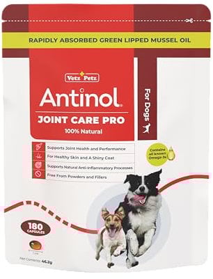 Antinol Joint Care Pro for Dogs - Natural Joint Supplement for Small Adult & Senior Dogs - With Green Lipped Mussels, Omega 3 & Vit E (180 Capsules)