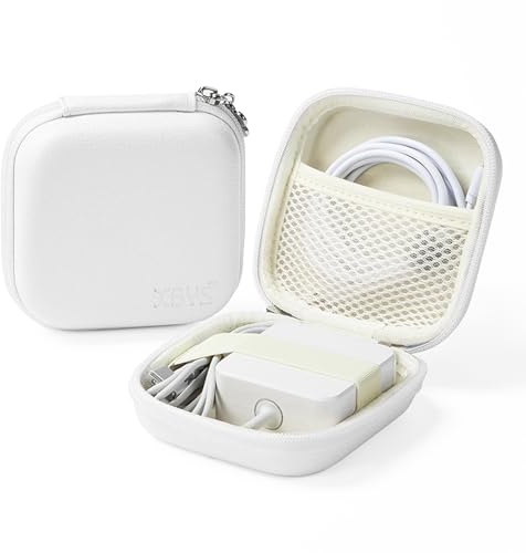 Linpr Charger Case for MacBook, Portable Tech Electronic Organizer Bag, Small Travel Storage Pouch for Laptop Accessories, MacBook Power Adapter, Charging Cords, USB Drives, Power Bank (White,M)