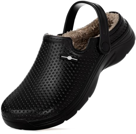 Hsyooes Sabots Femmes Hiver Chaussons Hommes Sabots de Jardinage Fourrés Peluche Chaussons Imperméables Chaussures de Jardin Antidérapant Pantoufles 38EU Noir-A