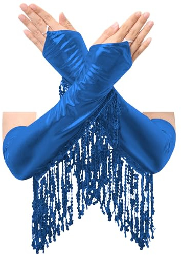 Vxuxlje Metallic Handschuhe Damen Karnevalskostüm Pailletten Fransen Handschuhe Glitzer Armstulpe Tanzhandschuhe Fasching Kostüm Halloween Rave Outfit