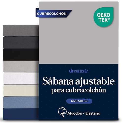 Dreamzie - Topper Spannbettlaken - 180x200 - Baumwolle Elasthan | Grau · Spannbetttücher Für Topper · Steghöhe 15cm · Oeko-Tex zertifiziert · Elastikband