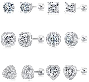 M MOOHAM Stud Earrings for Women - Hypoallergenic Silver Flat Back Studs Earrings for Sensitive Ears Dainty Cubic Zirconia Earring Stack Sets for Women Trendy Earring Jewelry Gifts