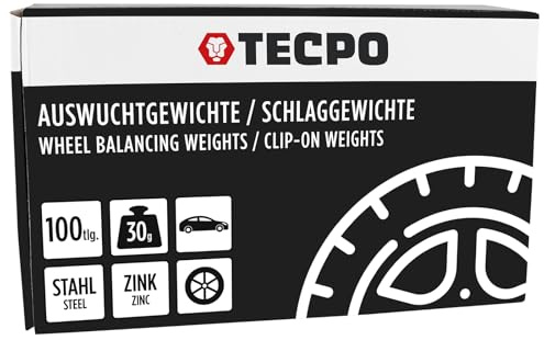 TECPO Schlaggewichte Zink Auswuchtgewichte 30g x 100 Wuchtgewichte für Stahlfelgen korrosionsbeständig Radwuchtung Auswuchtmaschinen