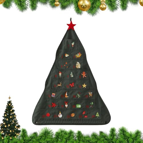 Weihnachtskalender mit Taschen | Adventskalender aus Stoff in Baumform | 24-Tage-Countdown-Taschen-Set | Für Süßigkeiten, Schokolade, kleine Geschenke, Türdekoration, Schlafzimmerdekoration, Silvester