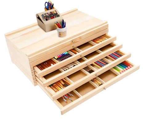 Aufbewahrungsbox für Künstler, 6 Schubladen, Tragbar, Kiefernholz, Malkoffer für Künstler und Pinsel, Aufbewahrungsbox mit Fächern und Schublade für Pastellstifte, Bleistifte, Stifte, Marker, Pinsel