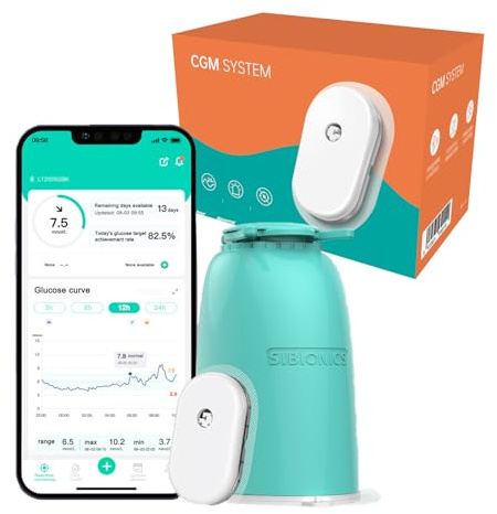 Moniteur de glucose sans piqûre au doigt, moniteur de glycémie portable, surveillance continue du glucose, kit de test de glycémie Android uniquement (1 biocapteur (2 semaines))