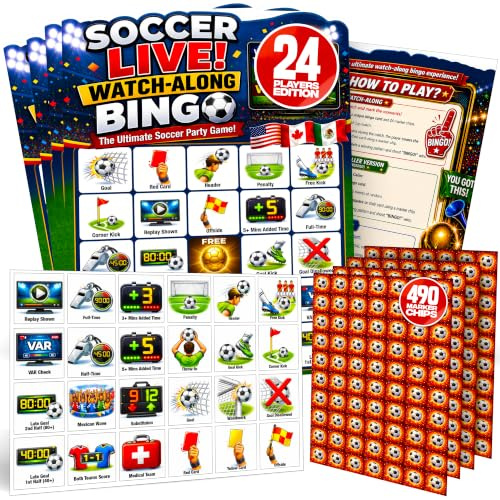 2026 football Bingo Game 24 Players - Football Watch Along Cards & Chips