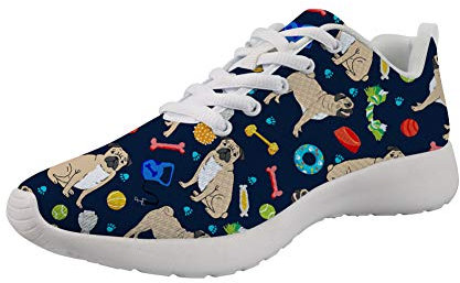Showudesigns Atmungsaktive Straßen-Lauf-Sportschuhe für Damen und Mädchen, für Reisen, Spaziergänge, Sneaker, rutschfest, Mops, 40 EU