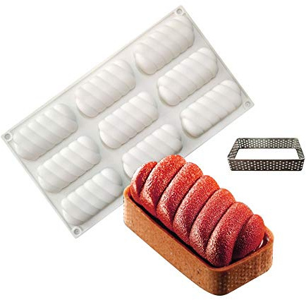 Uenmay Silikonform 3D Kuchenformen Backformen DIY Form, Edelstahl Rechteckiges Knusperwerkzeug, 8-Loch Twist Kuchenform