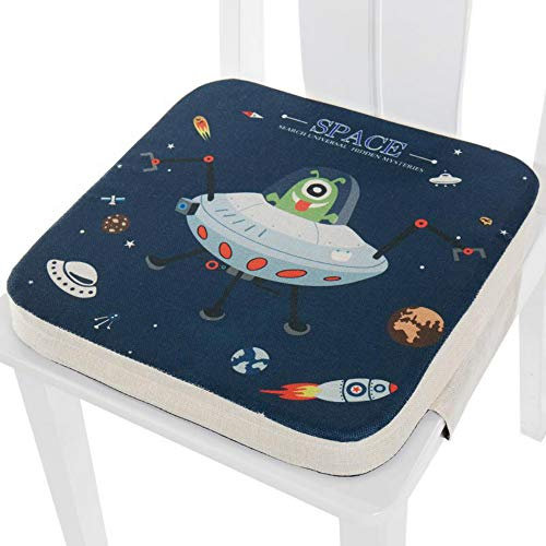 Kinder Sitzkissen Sitzerhöhung Stuhl, Fansu Baby Tragbar Sitzkissen Cartoon Quadratische Verstellbar Zerlegbar Kleinkinder Esszimmerstuhl ErhöHen Pad Esszimmer Boostersitze (40x40x5cm,Raumschiff)