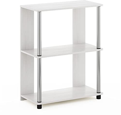 Furinno Jaya Bücherregal im schlichten Design, Weiße Eiche/Edelstahl