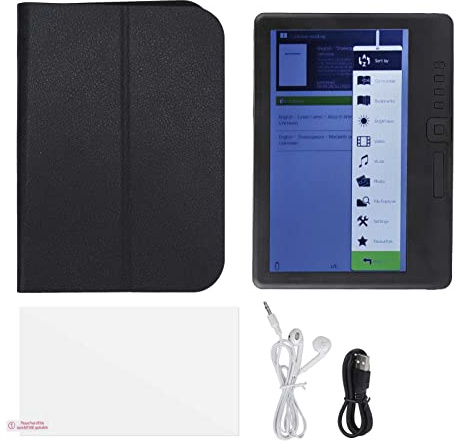 Yoidesu E-Reader, 7 Portable Couleur TFT LCD 16:9 HD Noir E-Reader Livres avec bouton de navigation et étui de protection (16 Go)