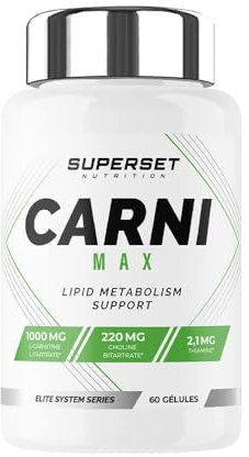 Superset Nutrition - Carni Max (60 caps) - Idéal pour la combustion des graisses - 682 mg de L-carnitine par dose + Choline