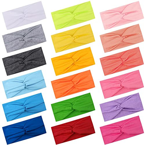 FEQO 18 Stück Haarband Elastische Damen Stirnbänder Breite Verknotet Stirnband Kopfband Turban Elastische Haarschmuck Knoten Stirnbänder für Yoga Sport Fitness, 18 Farben Iridizenz