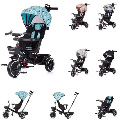 Chipolino Tricycle 4 in1 Smart Schiebestange Sitz drehbar Flaschenhalter Tablett, Farbe:blau