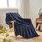 NEWCOSPLAY Superweiche Überwurfdecke, hochwertiges seidiges Flanell-Fleece, Blättermuster, leichte Decke, für alle Jahreszeiten (dunkelmarineblau, Doppelbett (152,4 x 203,2 cm))