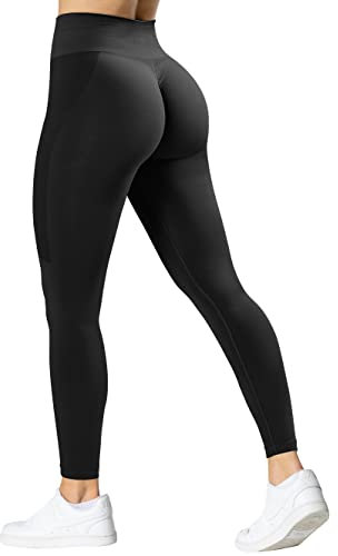 TAYOEA Damen Sport Leggings Nahtlose Scrunch Butt Push Up Leggings Blickdicht Gym Fitnesshosen Hohe Taille Sporthose Yoga Hosen Schwarz,S