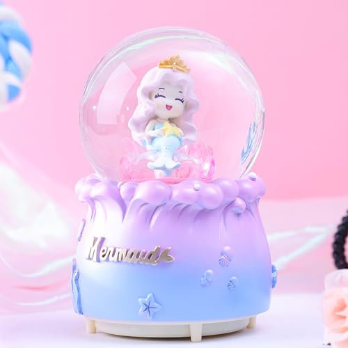 Schneekugel für Mädchen, Meerjungfrau-Schneekugel mit automatischen Schneeflocken, bunte Lichter, perfekt für Geburtstag, Weihnachten für 5, 6, 7, 8, 9, 10, 11, 12 Jahre alte Mädchen (lila)