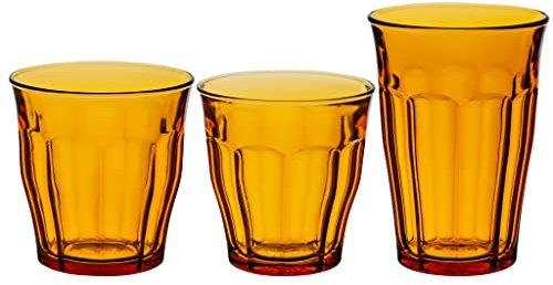 Duralex Made In France Picardie - Juego de 6 vasos de cristal (18 piezas, 6 vasos de 24,5 ml, 6 vasos de 31,5 ml)